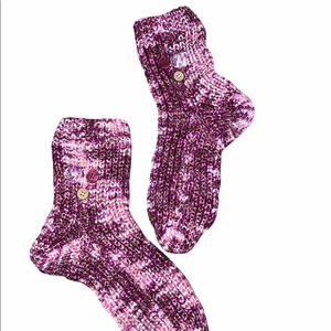 Adorable pink knit cozy thick socks; button detail